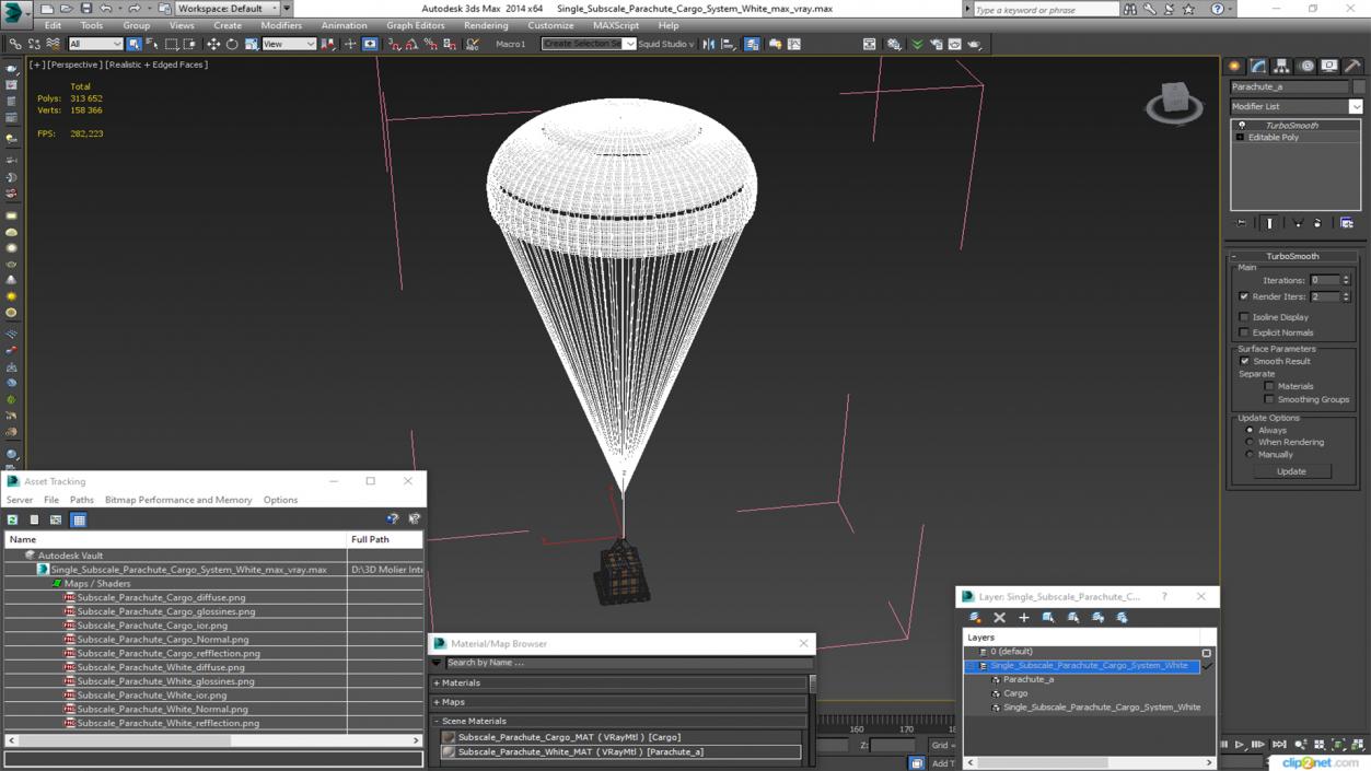 3D Single Subscale Parachute Cargo System White 2