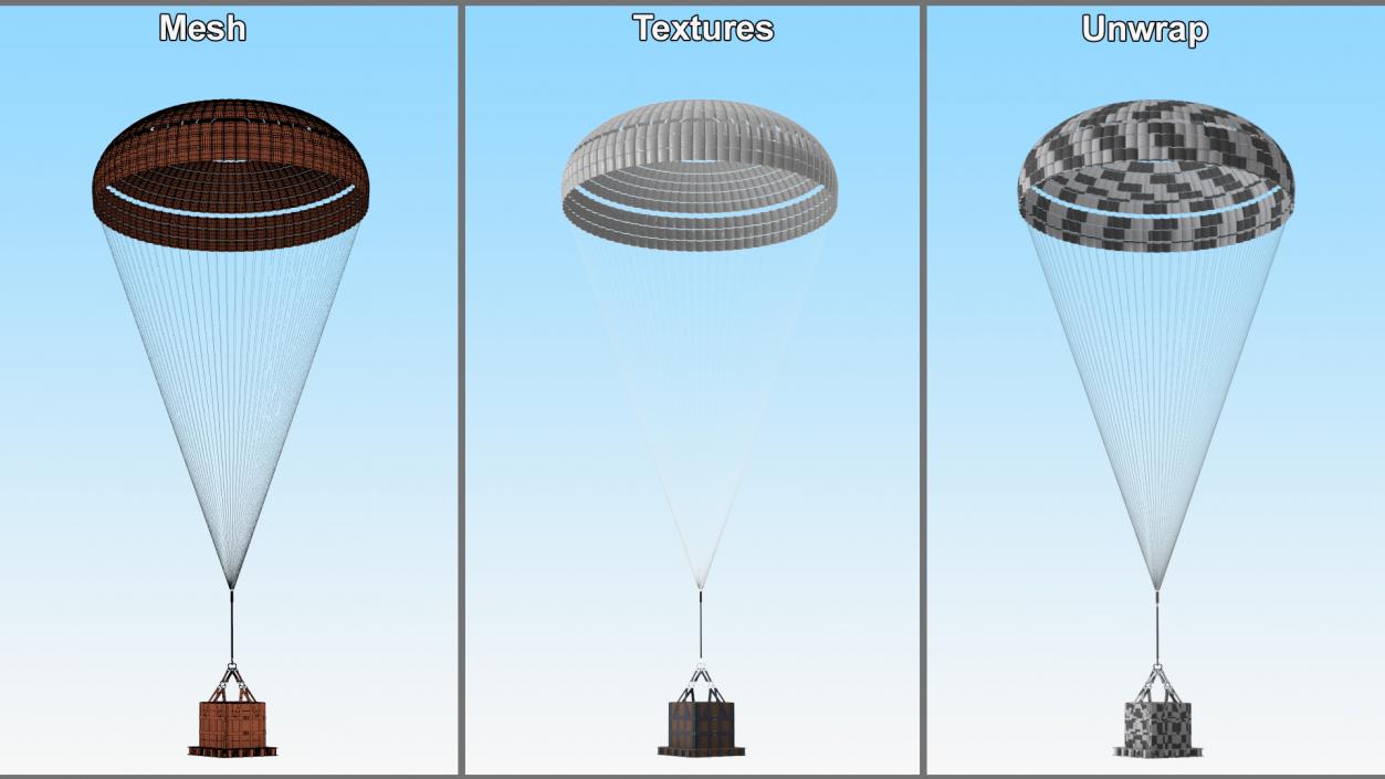 3D Single Subscale Parachute Cargo System White 2