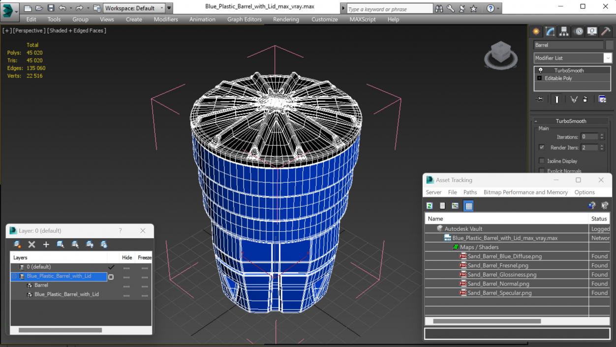 3D Blue Plastic Barrel with Lid model