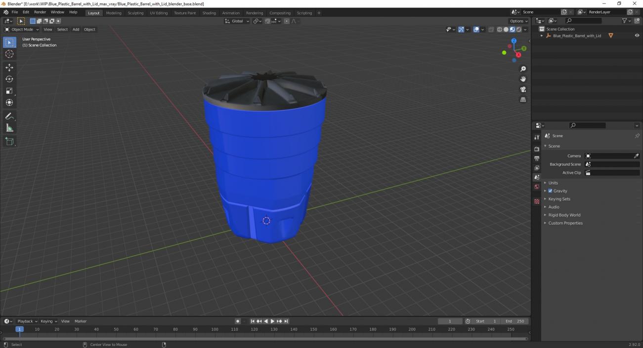 3D Blue Plastic Barrel with Lid model