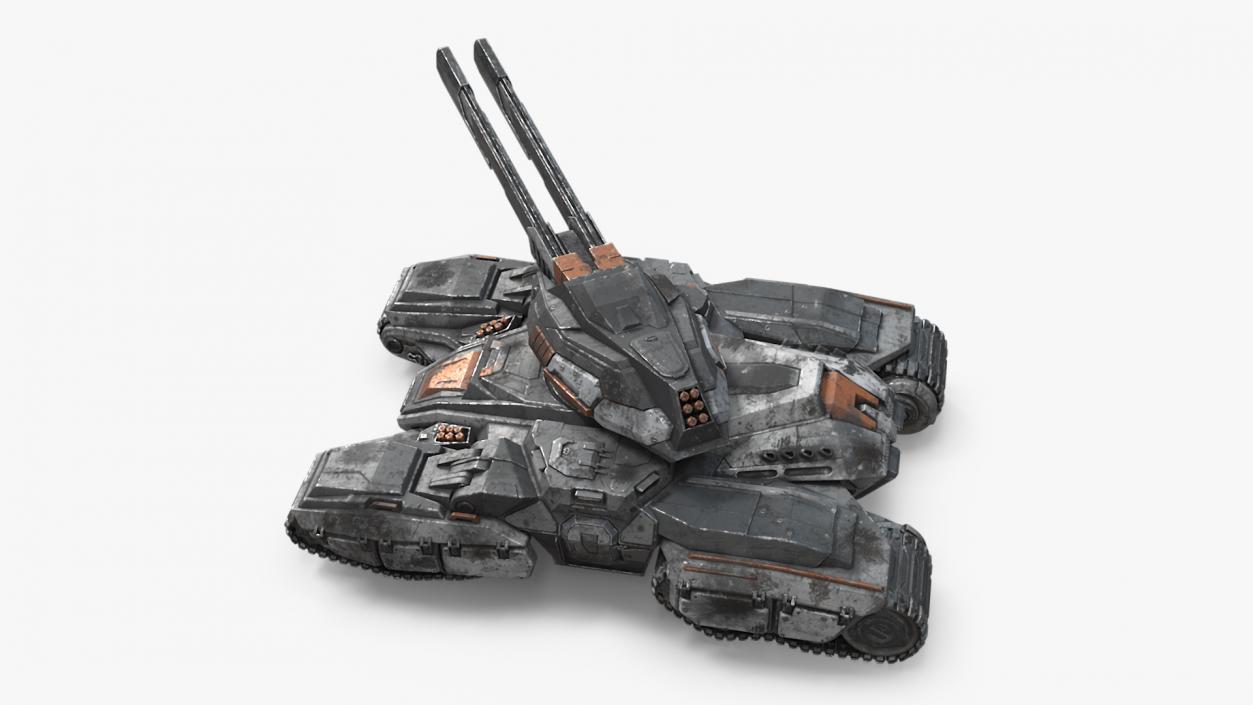 3D Fantastic Combat Tank with Damaged Rigged