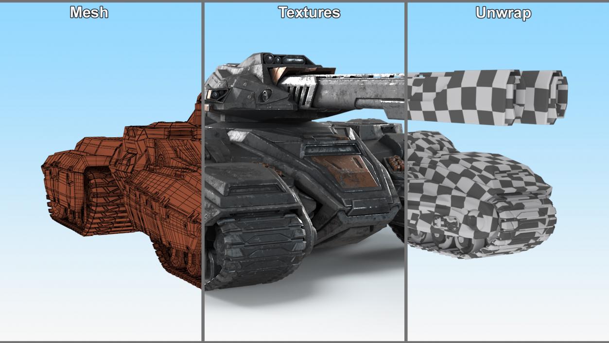 3D Fantastic Combat Tank with Damaged Rigged