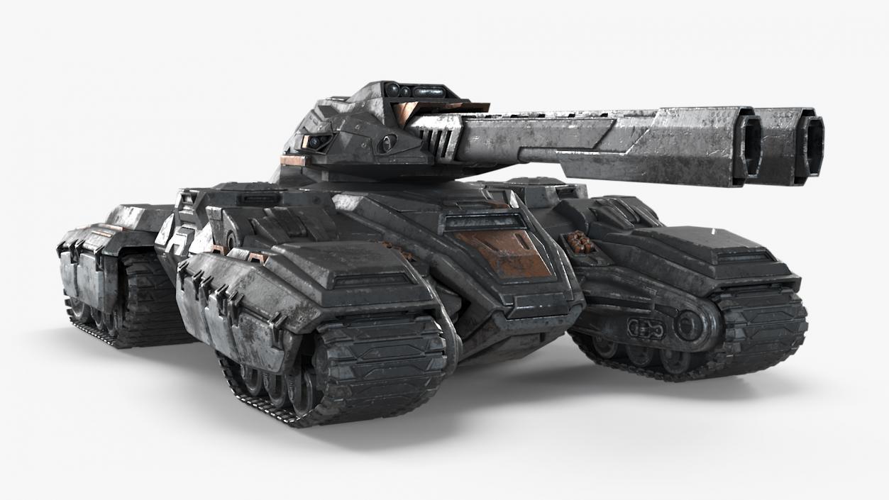 3D Fantastic Combat Tank with Damaged Rigged