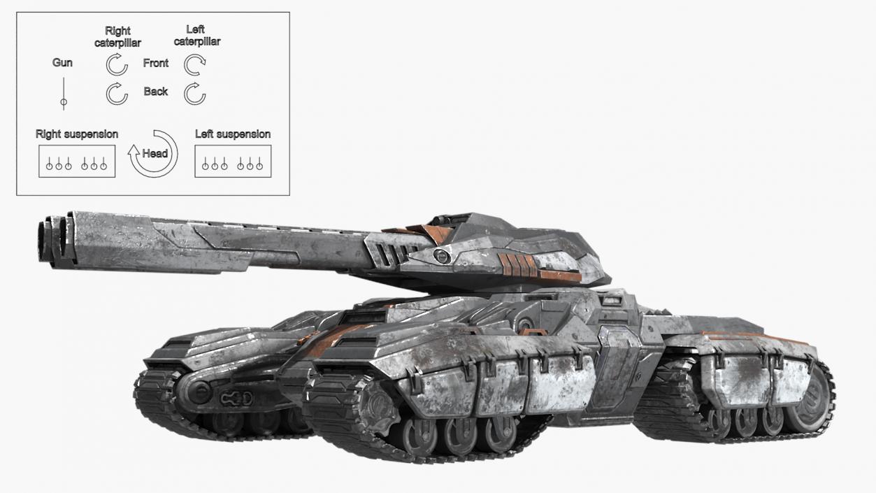 3D Fantastic Combat Tank with Damaged Rigged