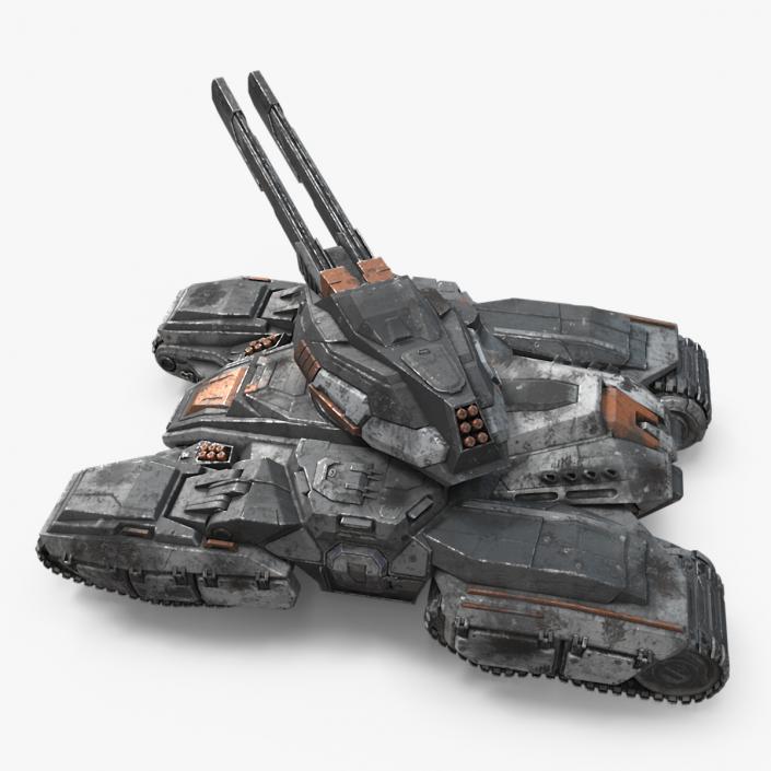 3D Fantastic Combat Tank with Damaged Rigged