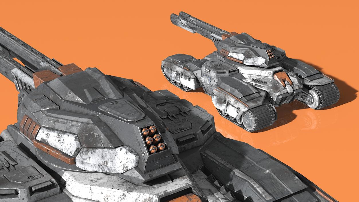 3D Fantastic Combat Tank with Damaged Rigged