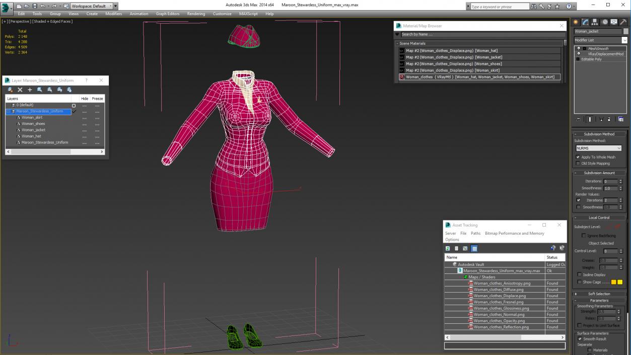 3D model Maroon Stewardess Uniform