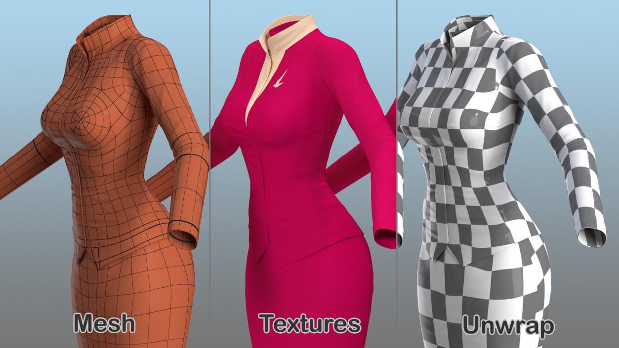 3D model Maroon Stewardess Uniform