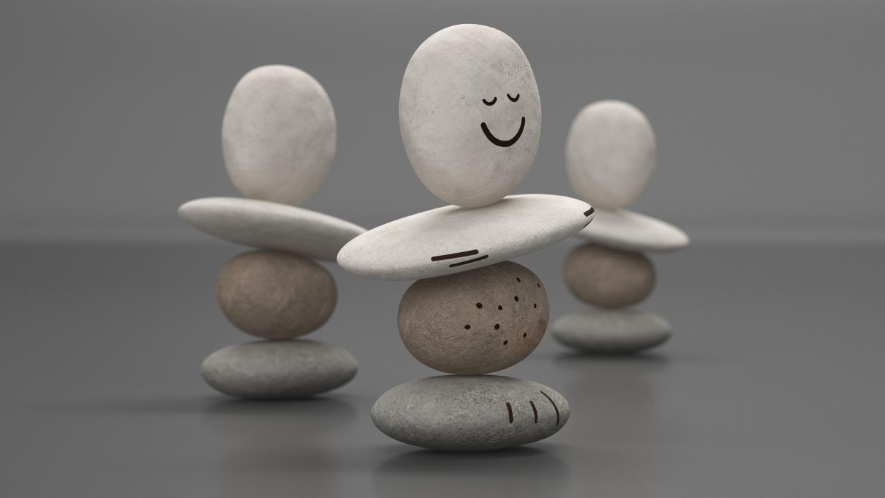 3D Stack of Stable Pebble Stone with Smiling Face 2 model