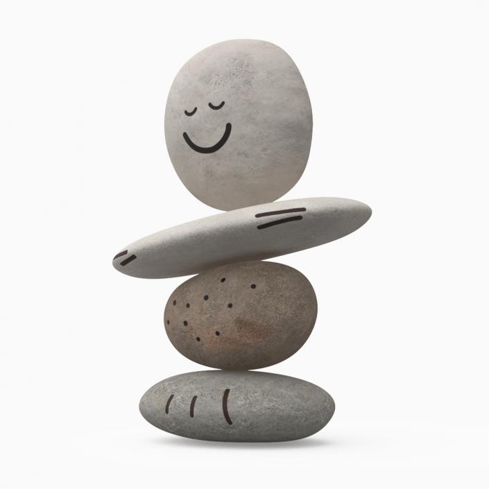 3D Stack of Stable Pebble Stone with Smiling Face 2 model