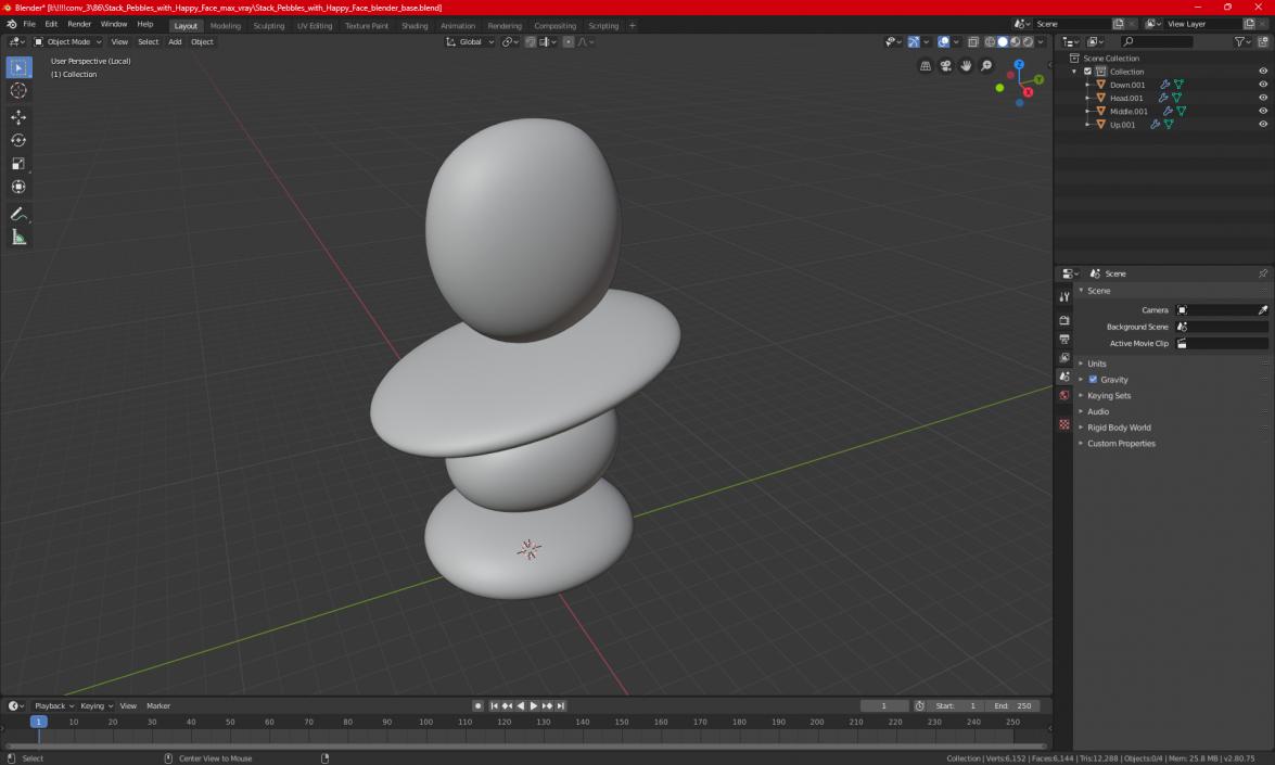 3D Stack of Stable Pebble Stone with Smiling Face 2 model