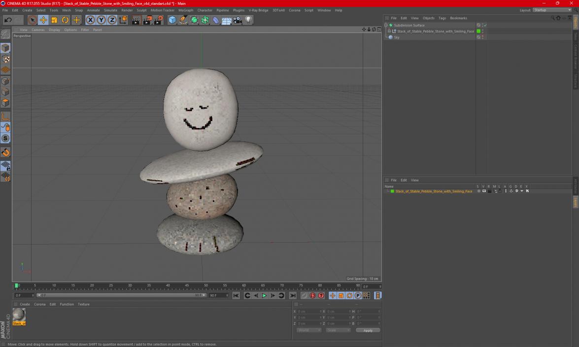 3D Stack of Stable Pebble Stone with Smiling Face 2 model