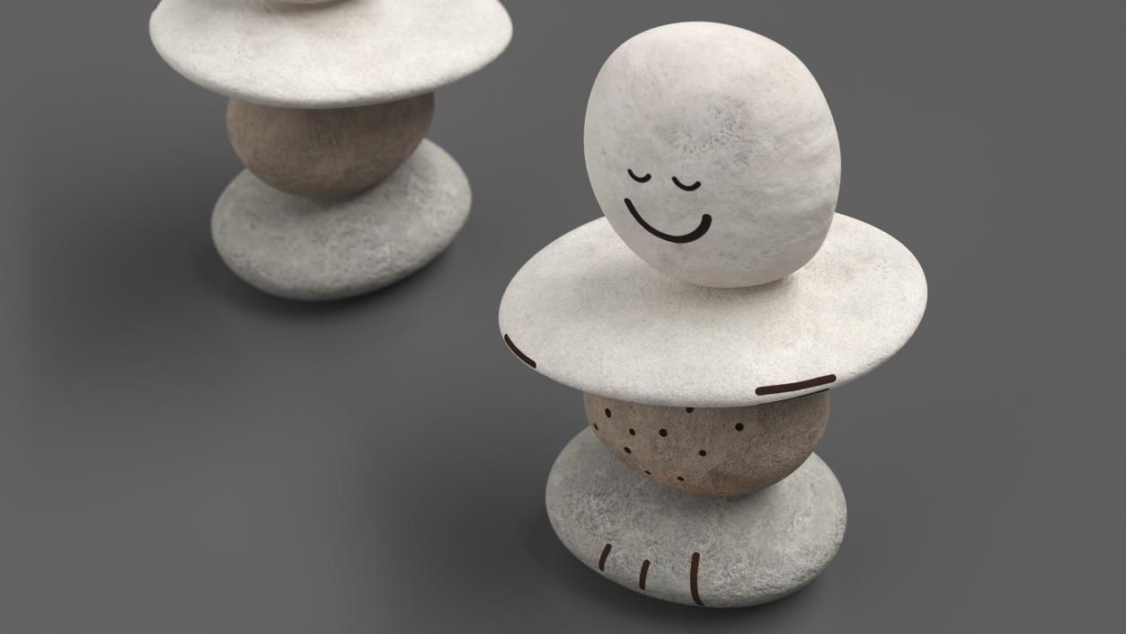 3D Stack of Stable Pebble Stone with Smiling Face 2 model