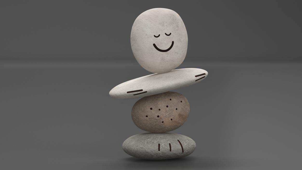 3D Stack of Stable Pebble Stone with Smiling Face 2 model