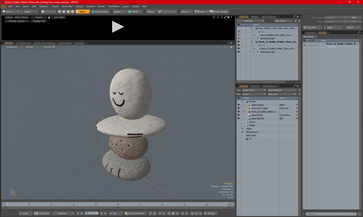 3D Stack of Stable Pebble Stone with Smiling Face 2 model