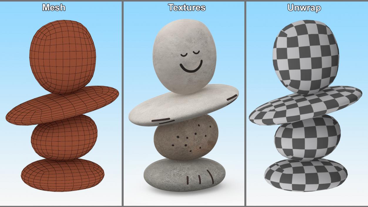 3D Stack of Stable Pebble Stone with Smiling Face 2 model