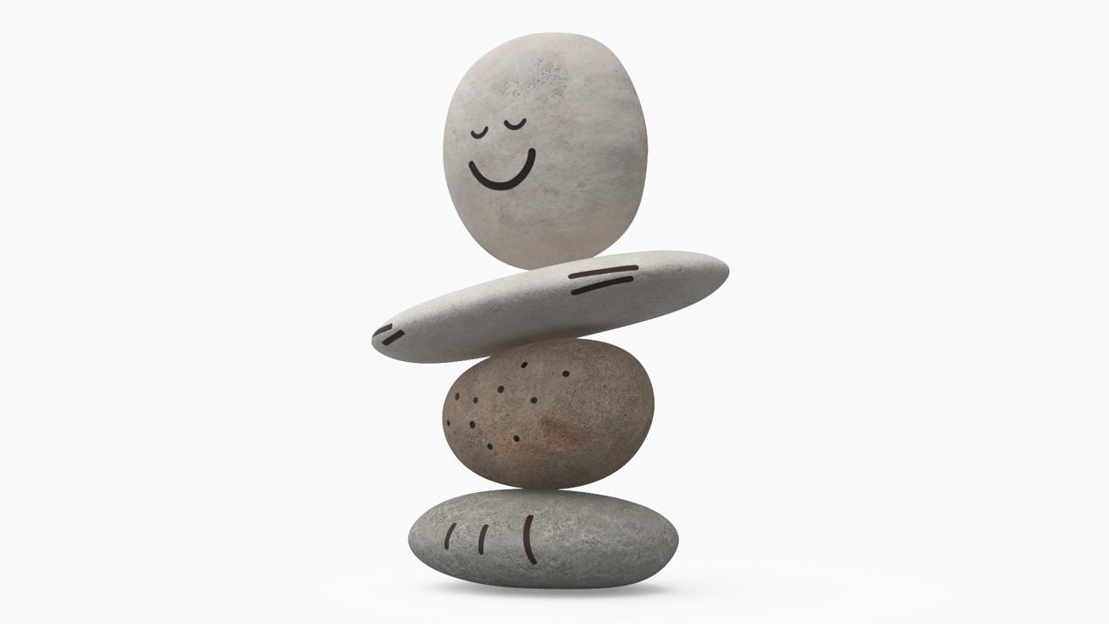 3D Stack of Stable Pebble Stone with Smiling Face 2 model