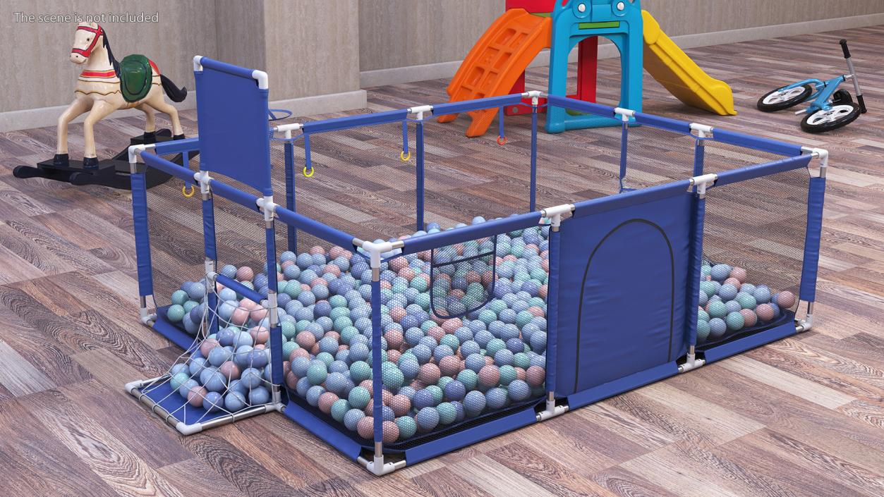 3D Baby Playpen Blue with Plastic Balls