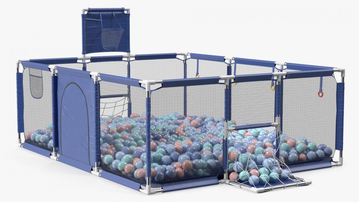 3D Baby Playpen Blue with Plastic Balls