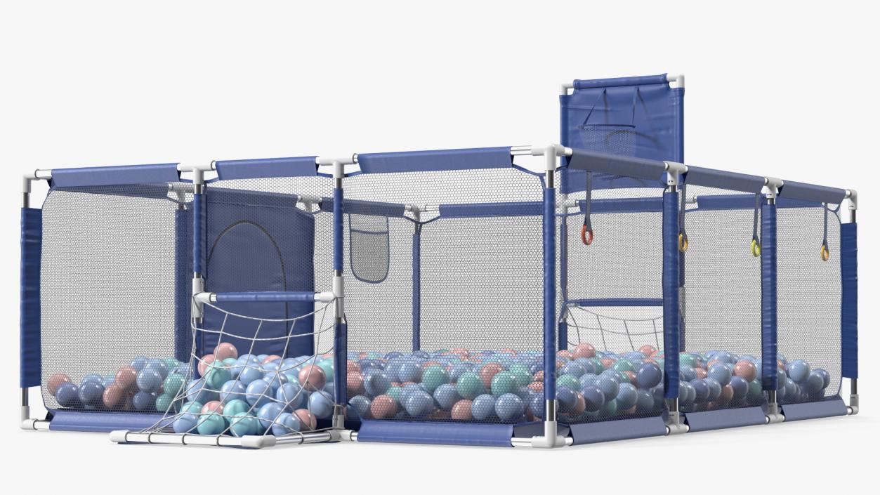 3D Baby Playpen Blue with Plastic Balls