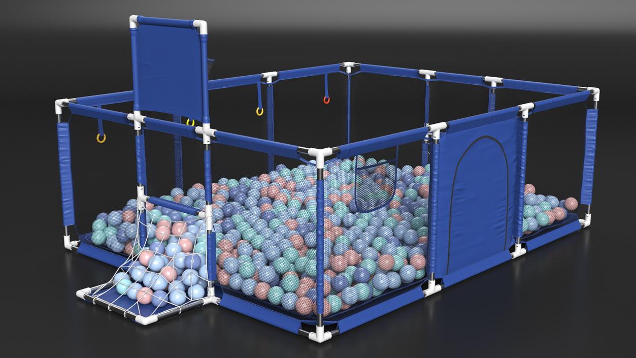 3D Baby Playpen Blue with Plastic Balls