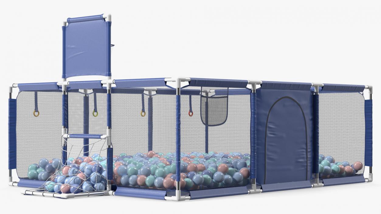 3D Baby Playpen Blue with Plastic Balls