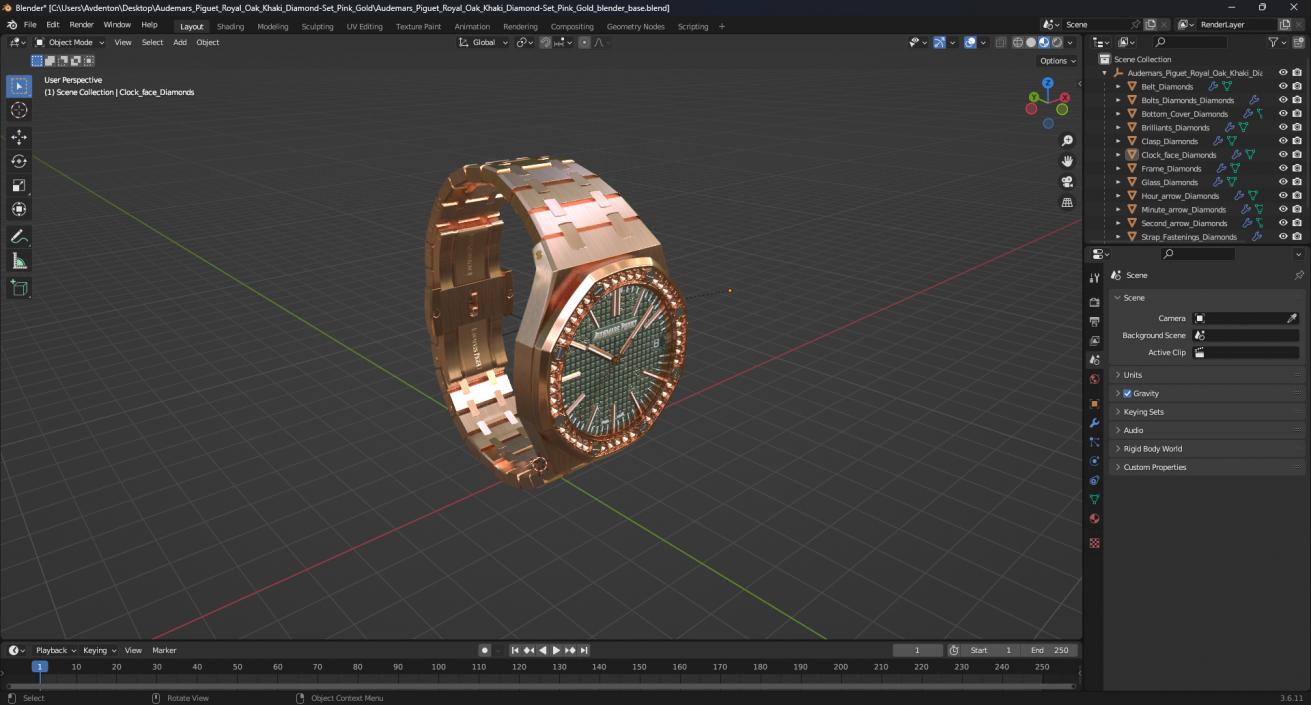 3D Audemars Piguet Royal Oak Khaki Diamond-Set Pink Gold model