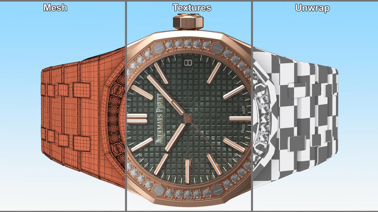 3D Audemars Piguet Royal Oak Khaki Diamond-Set Pink Gold model