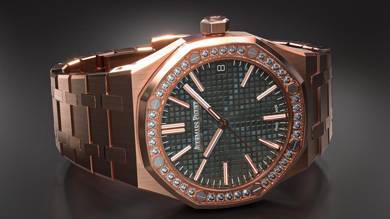 3D Audemars Piguet Royal Oak Khaki Diamond-Set Pink Gold model