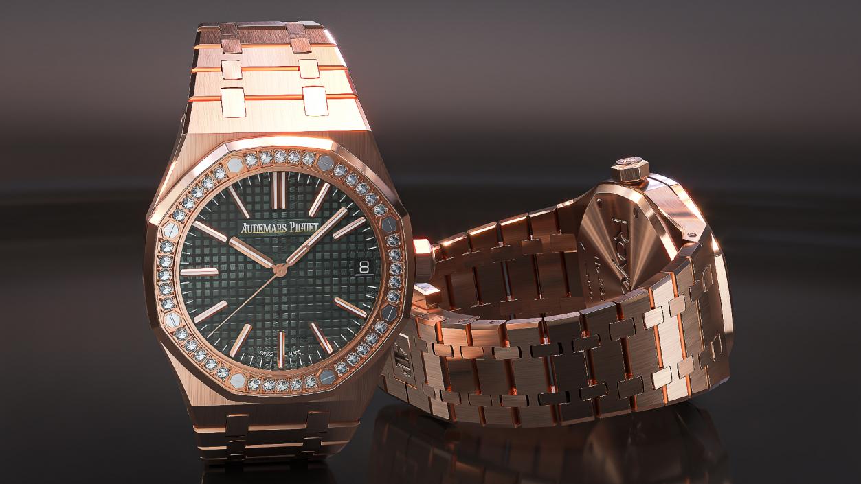 3D Audemars Piguet Royal Oak Khaki Diamond-Set Pink Gold model