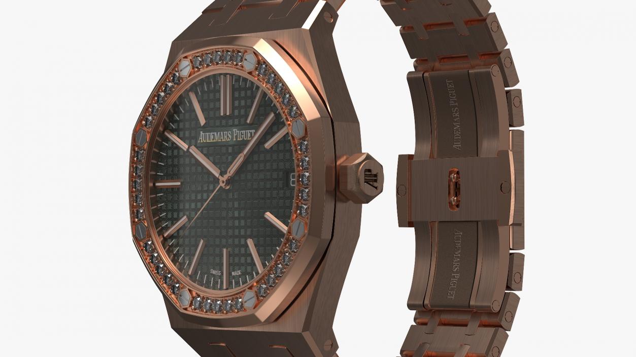 3D Audemars Piguet Royal Oak Khaki Diamond-Set Pink Gold model