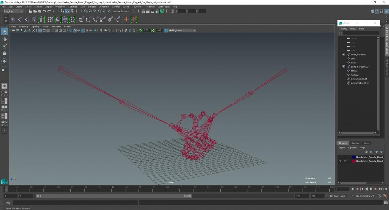 Handshake Female Hand Rigged for Maya 3D