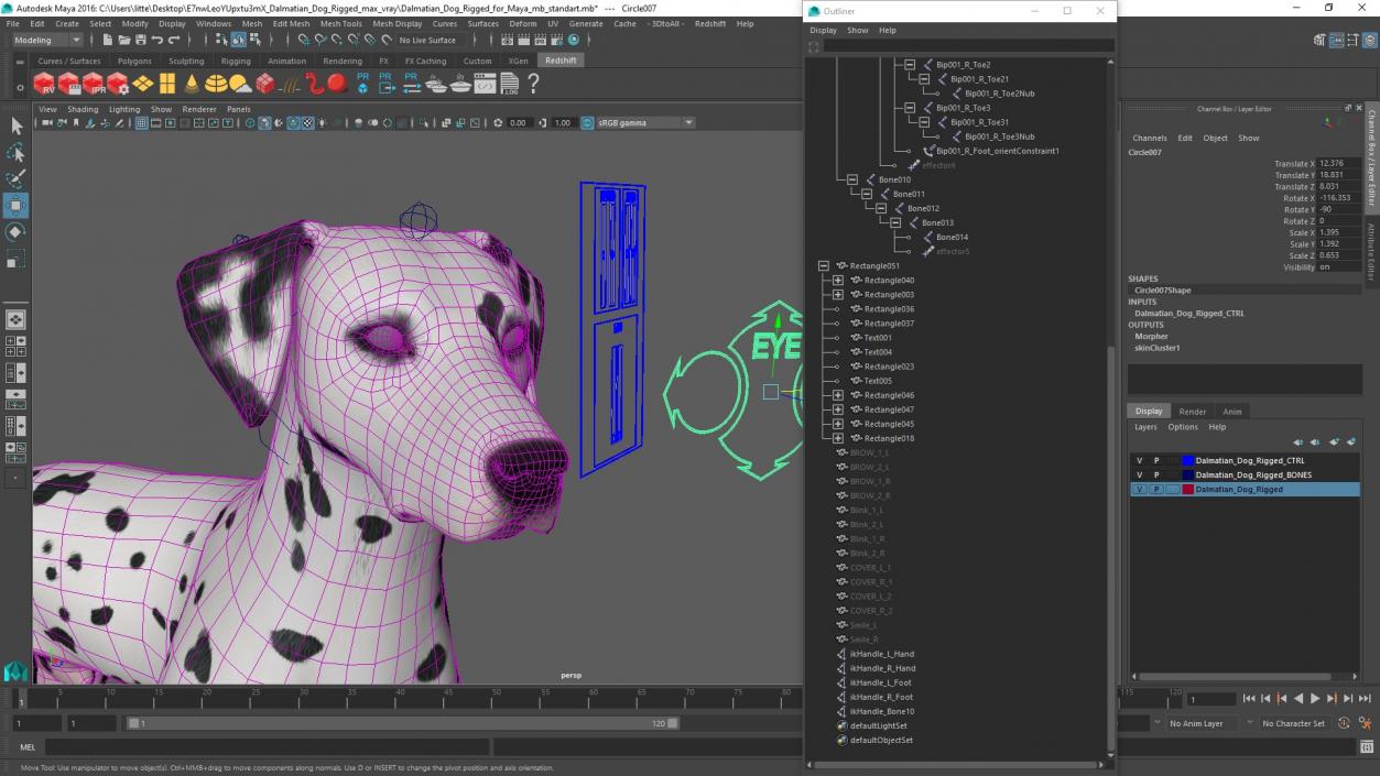 3D Dalmatian Dog Rigged for Maya 2