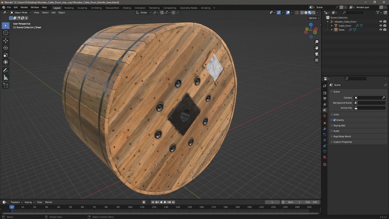 Wooden Cable Drum 2 3D model