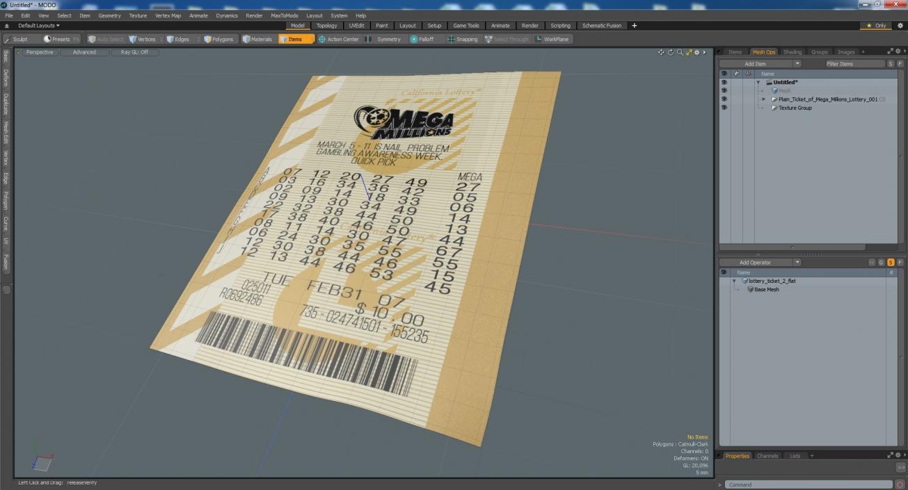 Plain Ticket of Mega Millions Lottery 3D