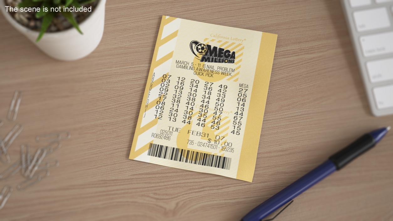 Plain Ticket of Mega Millions Lottery 3D