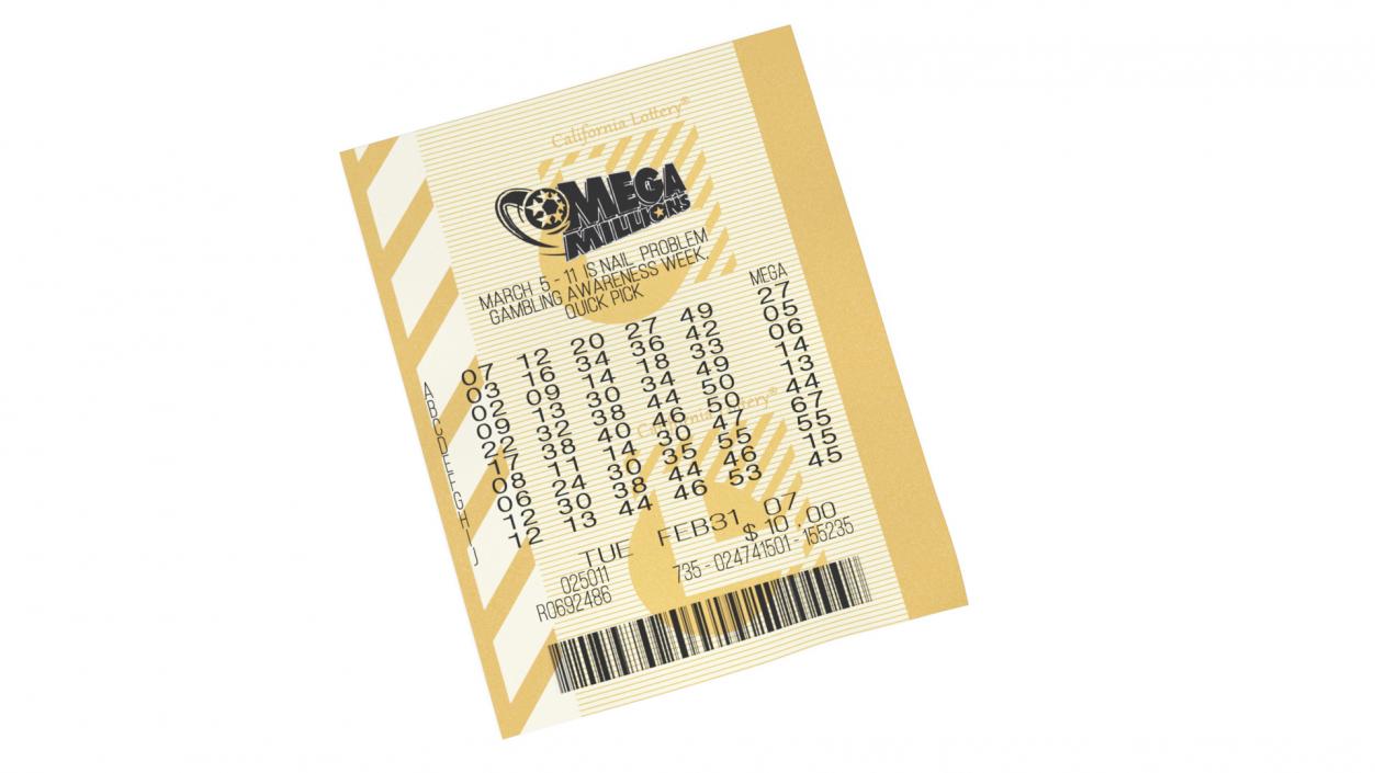 Plain Ticket of Mega Millions Lottery 3D