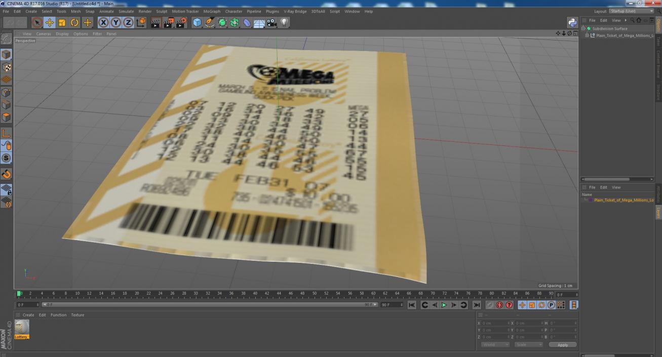 Plain Ticket of Mega Millions Lottery 3D