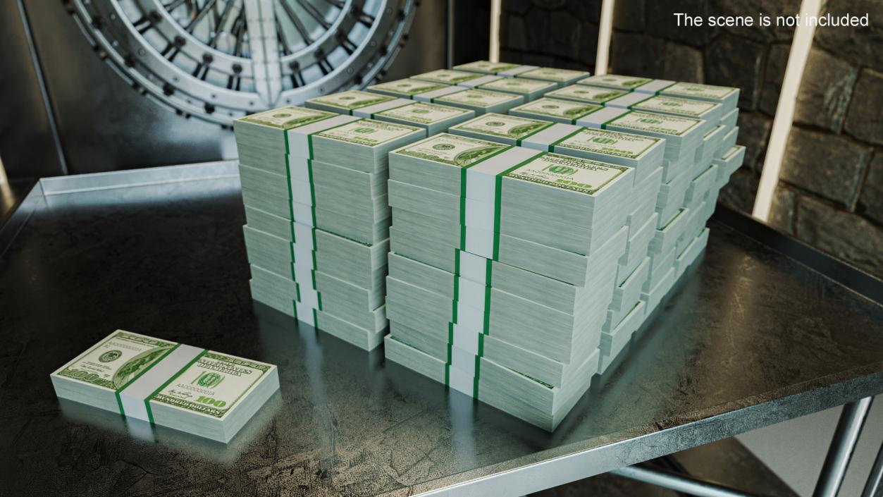 Stacks of 100 Dollar Bills Packs 3D