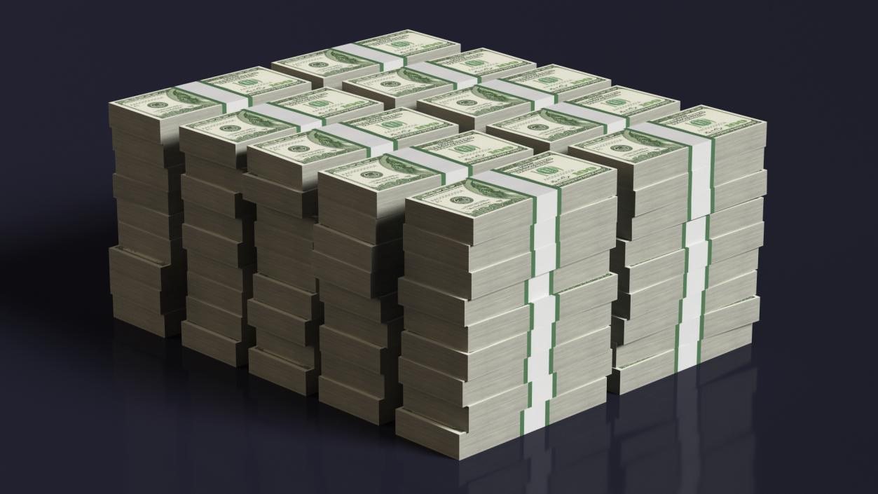 Stacks of 100 Dollar Bills Packs 3D