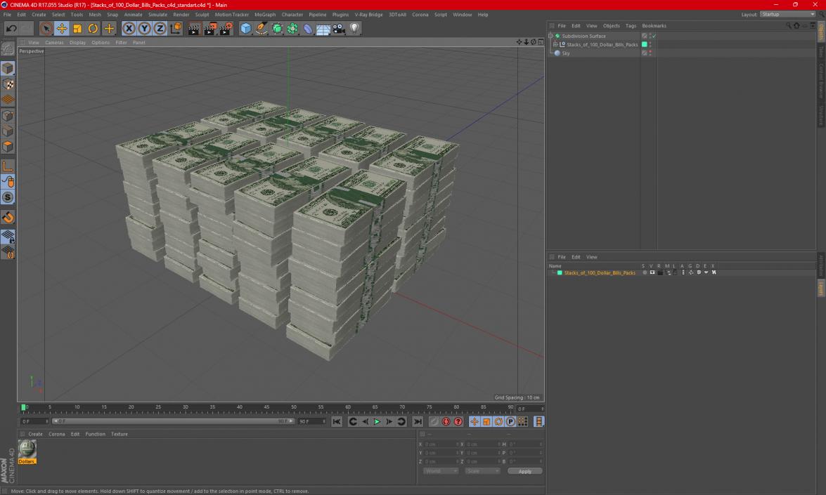 Stacks of 100 Dollar Bills Packs 3D