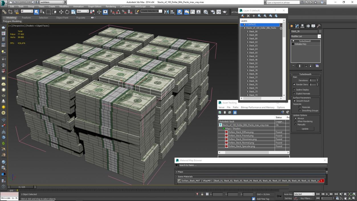 Stacks of 100 Dollar Bills Packs 3D