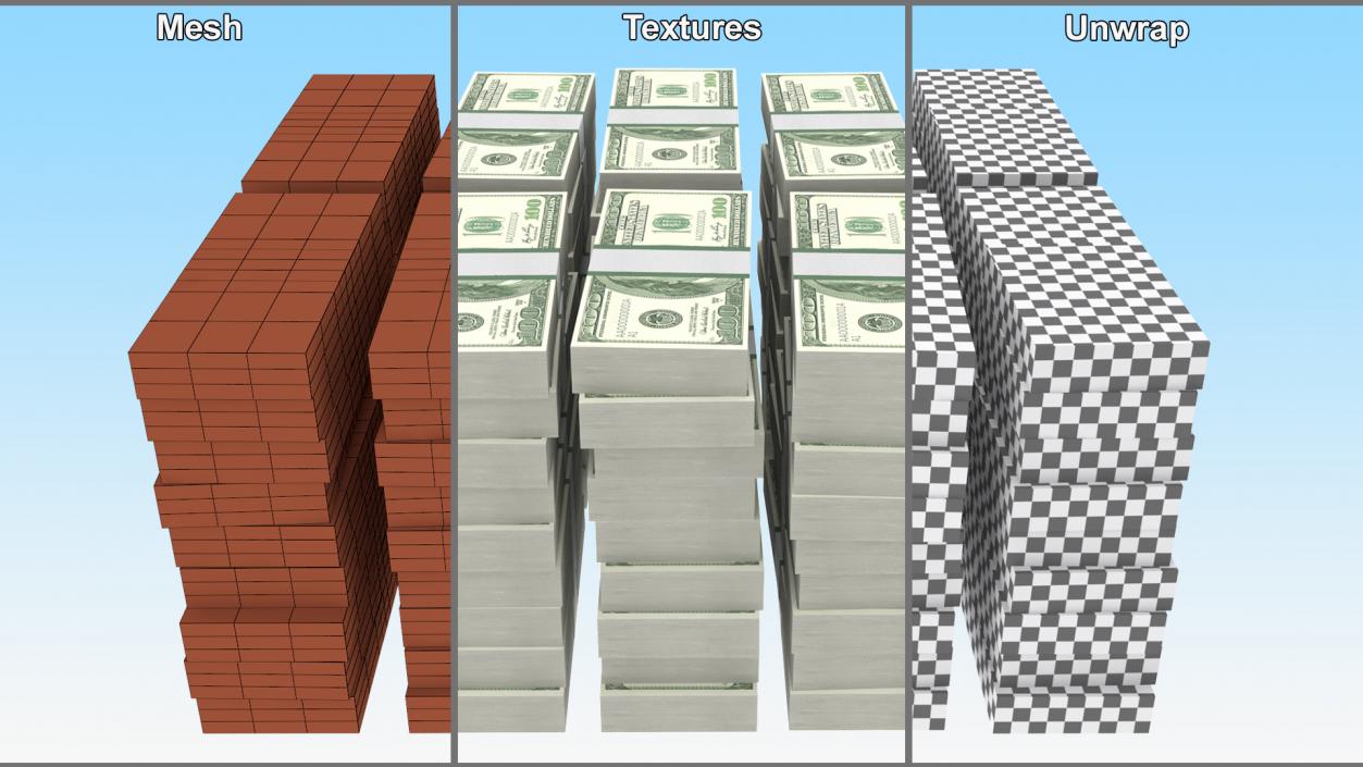 Stacks of 100 Dollar Bills Packs 3D