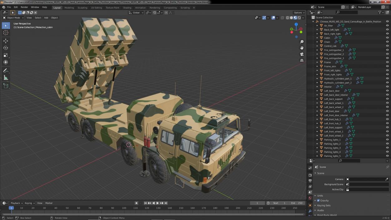 3D Chinese MLRS WS-2D Sand Camouflage in Battle Position model