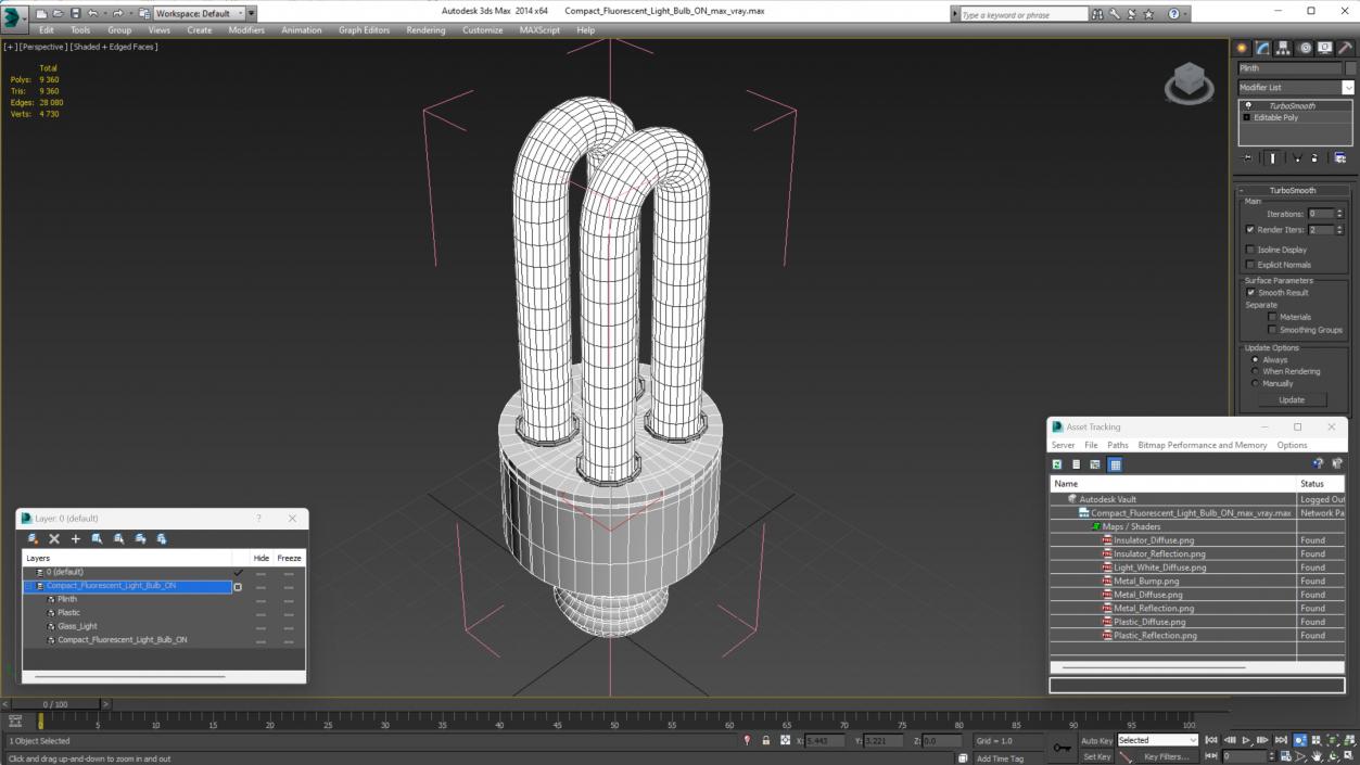 3D Compact Fluorescent Light Bulb ON model