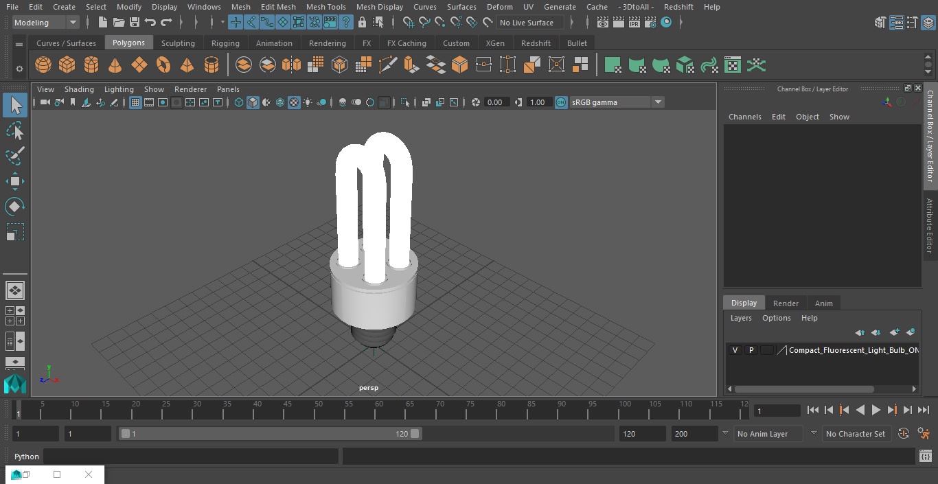 3D Compact Fluorescent Light Bulb ON model