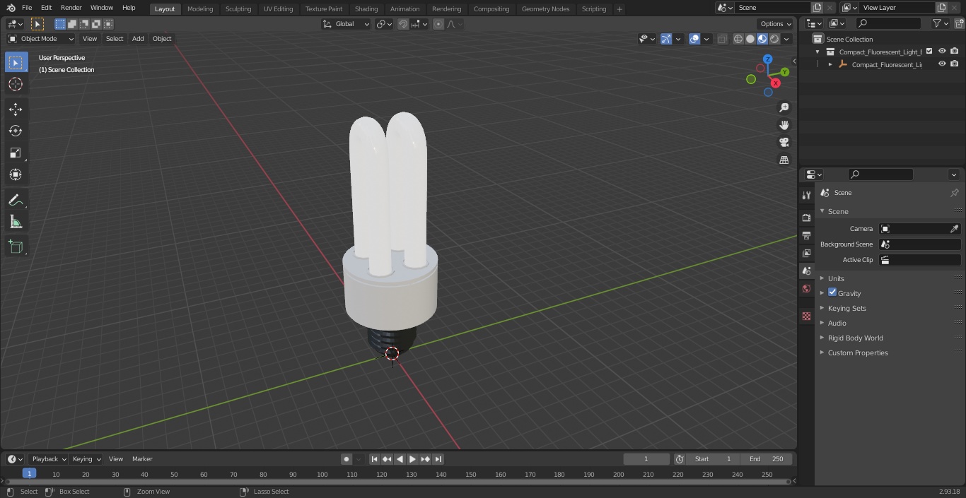 3D Compact Fluorescent Light Bulb ON model