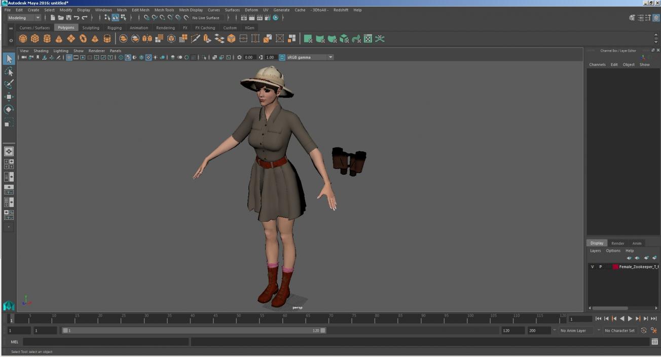 3D Female Zookeeper T Pose model