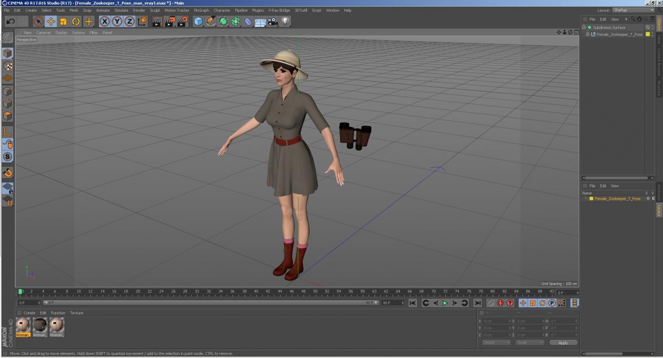 3D Female Zookeeper T Pose model