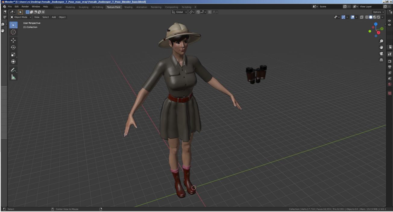 3D Female Zookeeper T Pose model